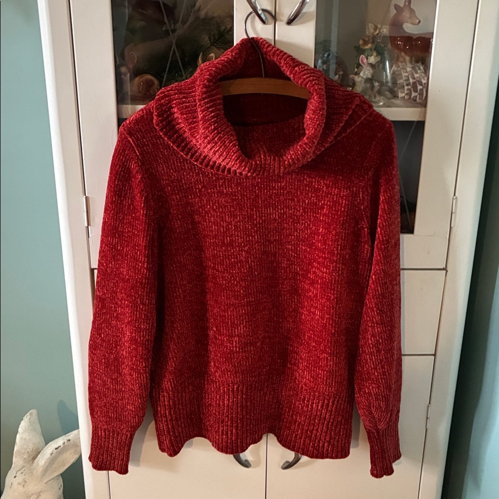 Loft sz M Chenille Feel Cozy Rusty Red Women's Sweater euc